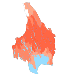 Det vita området dränerar till Norge och ingår inte i analysen. Figur 5.4-6.