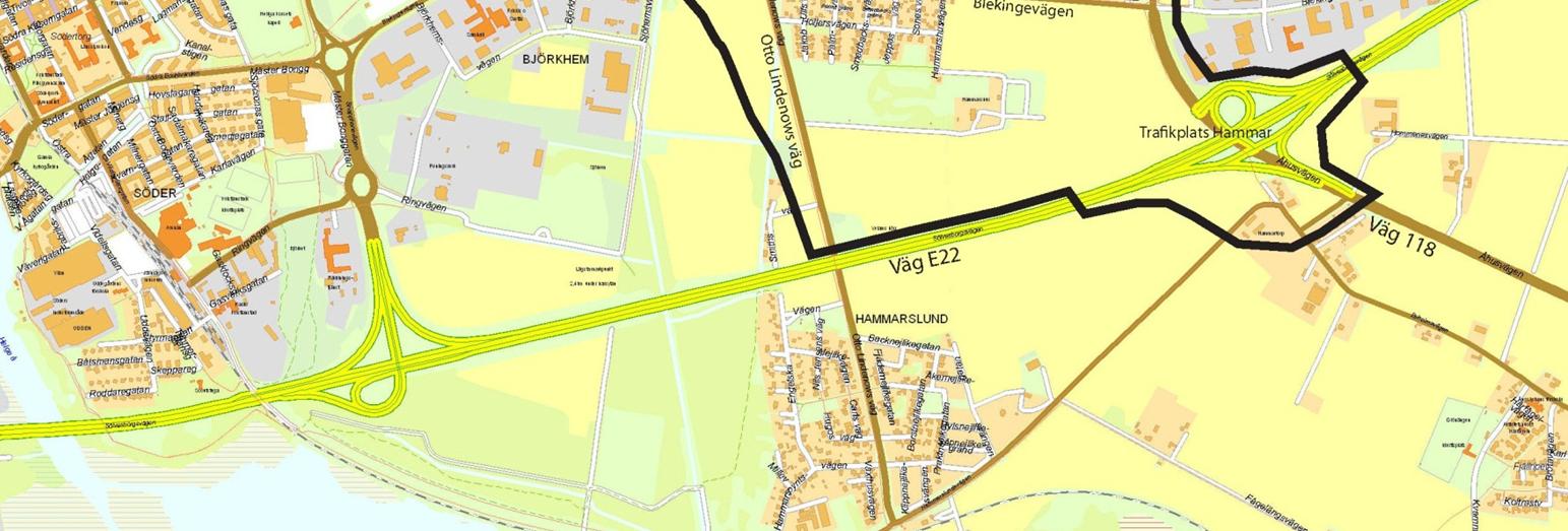 1 INLEDNING 1.1 Bakgrund Kristianstads kommun arbetar med att ta fram en detaljplan för ett nytt handelsområde. Planområdet ligger vid Hammarshus, mellan Hammar och väg E22 i östra Kristianstad.