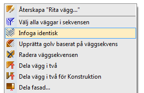 högerklicka på den punkt som inte är kopplad och välja Infoga knutpunkt. På detta vis skapar du fler väggobjekt i samma sekvens och med samma egenskaper som den markerade väggen.