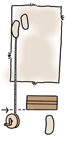 Mätning av längdhopp med en meters avstampszon. (1) avstamp från en meters området och (2) mätning av undertrampat hopp. Måttbandets nollpunkt i hoppgropen. anslutning till avstamp från planka.