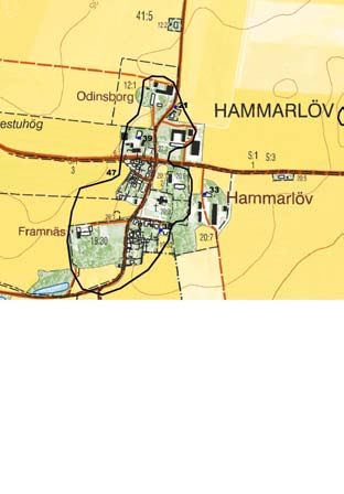 Figur 3: Fornlämningskarta över Hammarlöv bytomt. Skala 1:10 000.