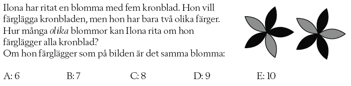 Åk 5 3 17 82 12 19 3 136 % 2,21 12,5 60,3 8,82 14,0 2,21 Åk 6 5 5 68 10 19 0 107 % 4,67 4,67 63,6 9,35 17,8 0 Åk 7 6 26 161 10 36 5 245 % 2,45 10,6 65,7 4,08 14,7 2,04 12 Korrekt svar: B Åk/kurs 5 6