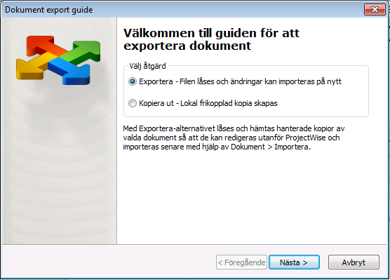 2.3 Checka ut till valfri mapp Checka ut till valfri mapp har ersatts av kommandot Exportera. Markera ett eller flera dokument, välj menyn Dokument -> Exportera.