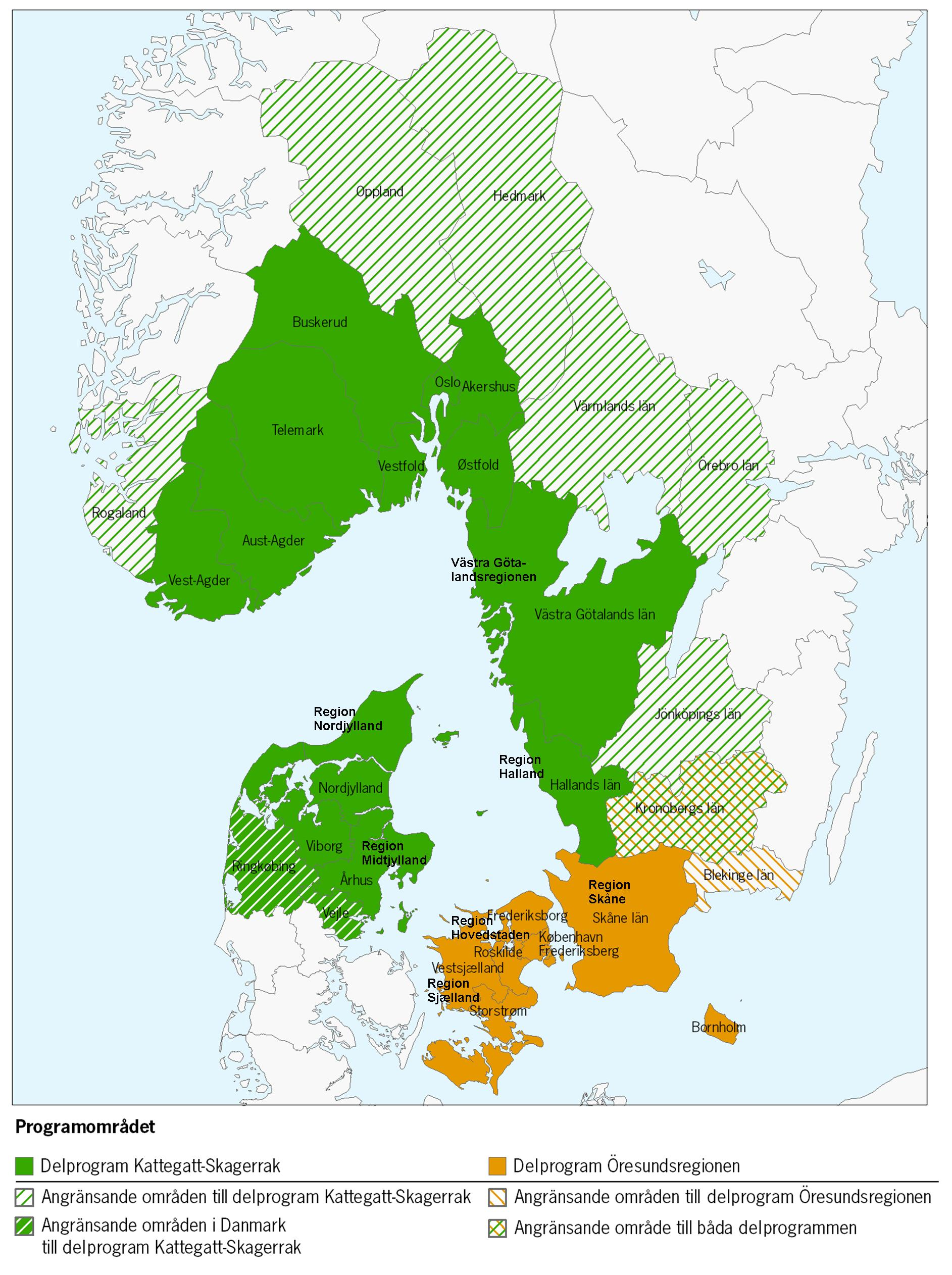 Ärende 12 Karta över Öresund-Kattegat-Skagerrak-programmet 2007-2013 Nuvarande administrativa indelning i Danmarks innebär att det finns fyra danska regioner i ÖKSområdet; Region Nordjylland och