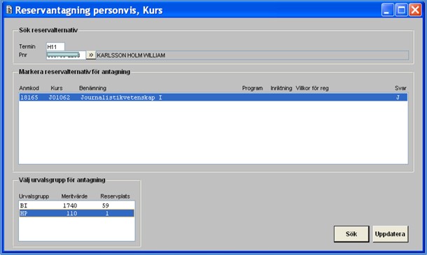 Reservantagning till kurs -