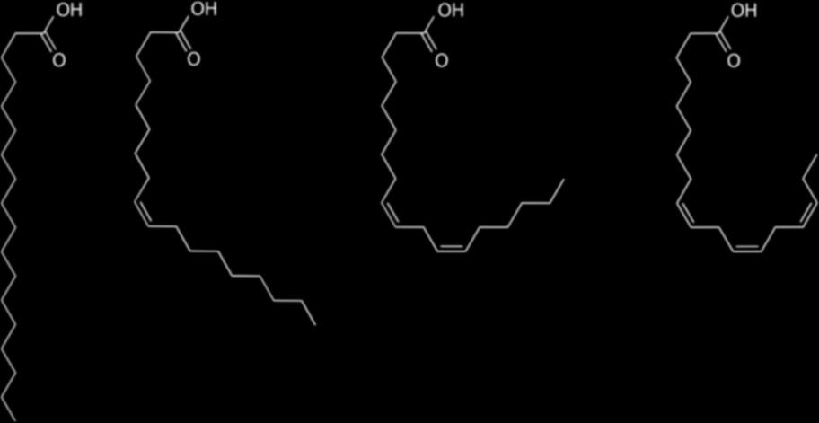 mättade karboxylsyror Linolsyra (18:) cis-9,1-oktadekdiensyra Ω9 Ω9 Ω9 Ω Stearinsyra (18:0)