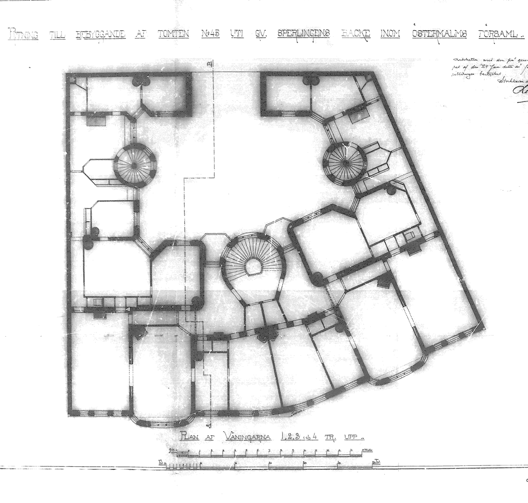 Inre funktioner och utformning Byggnaden uppfördes som bostadshus med affärsverksamhet i bottenvåningen och bostäder på de övre våningarna.