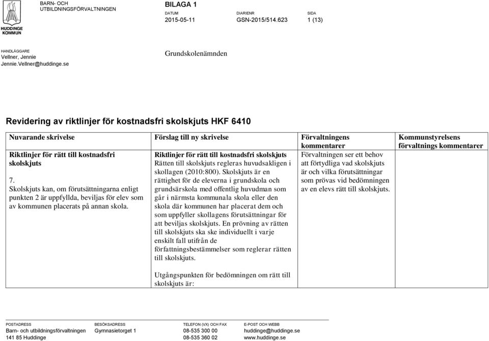 skolskjuts 7. Skolskjuts kan, om förutsättningarna enligt punkten 2 är uppfyllda, beviljas för elev som av kommunen placerats på annan skola.