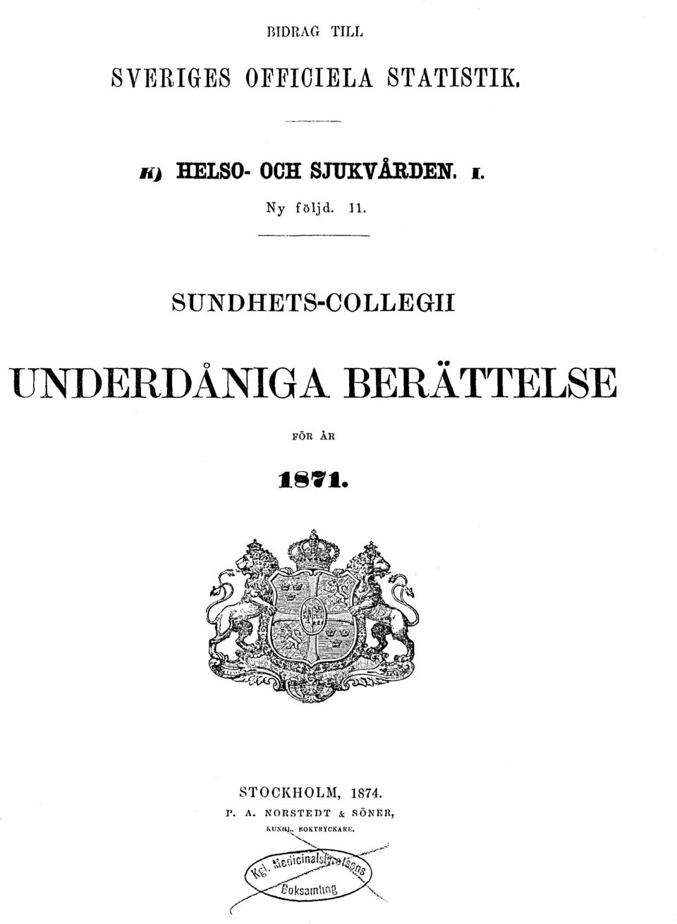 SUNDHETS-COLLEGII UNDERDÅNIGA BERÄTTELSE FÖR ÅR