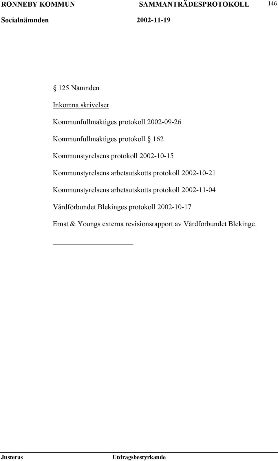 arbetsutskotts protokoll 2002-10-21 Kommunstyrelsens arbetsutskotts protokoll 2002-11-04