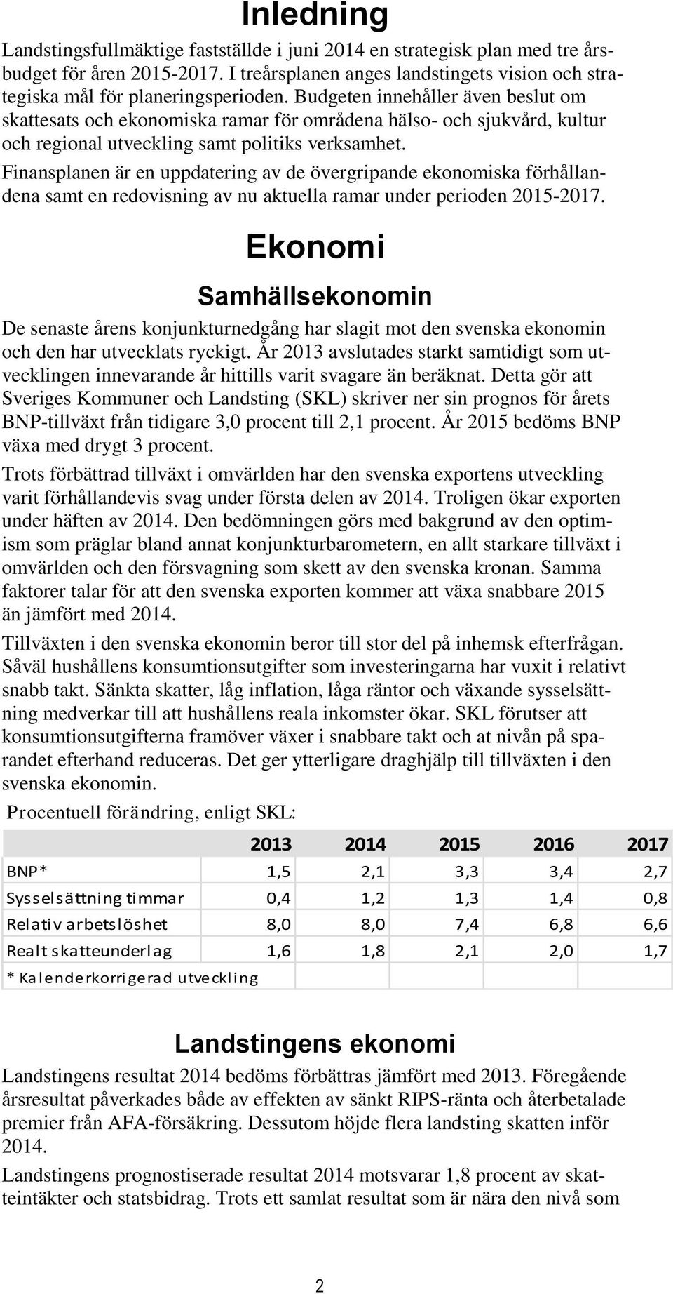 Finansplanen är en uppdatering av de övergripande ekonomiska förhållandena samt en redovisning av nu aktuella ramar under perioden 2015-2017.