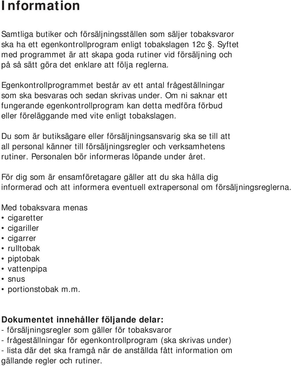 Egenkontrollprogram för tobaksförsäljning - PDF Free Download