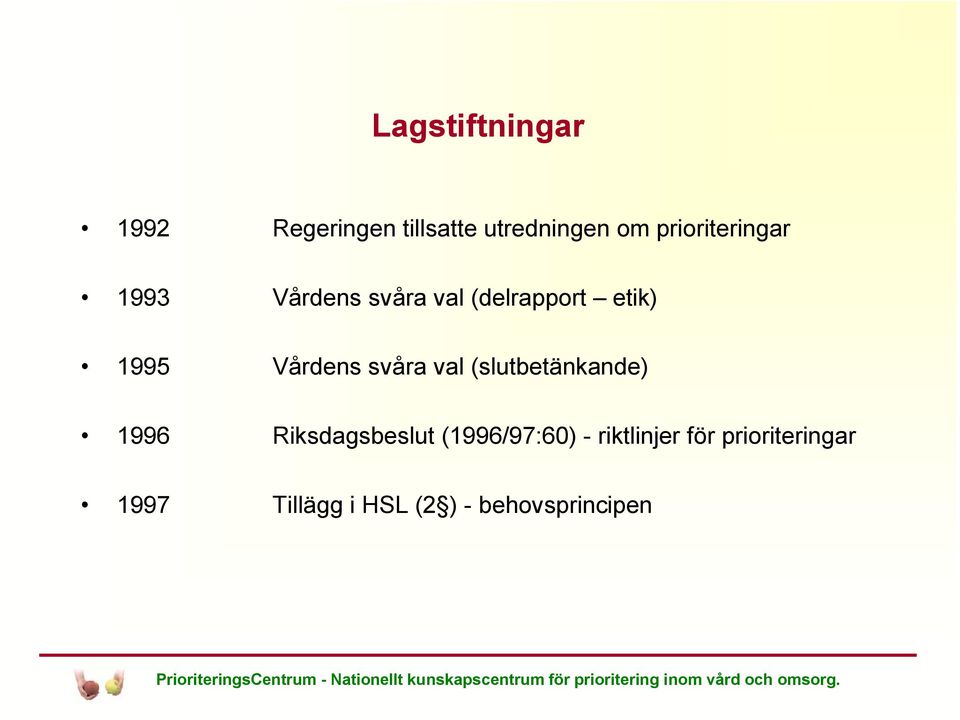 Vårdens svåra val (slutbetänkande) 1996 Riksdagsbeslut