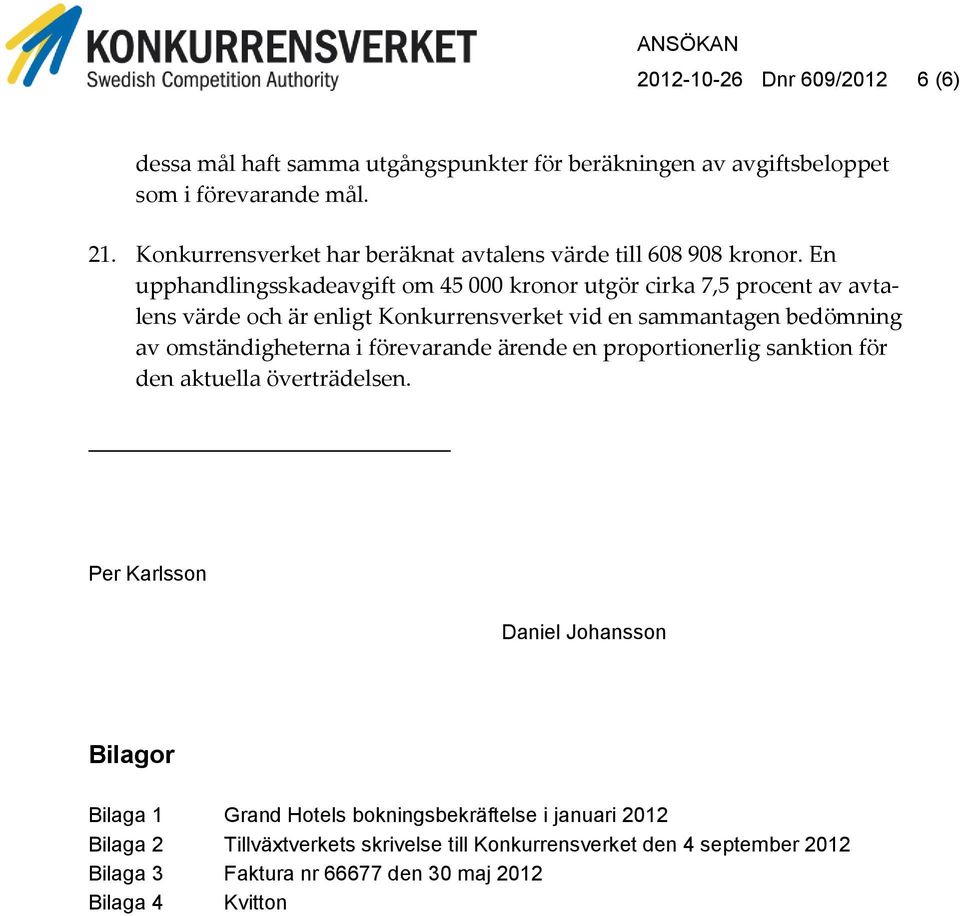 En upphandlingsskadeavgift om 45 000 kronor utgör cirka 7,5 procent av avtalens värde och är enligt Konkurrensverket vid en sammantagen bedömning av omständigheterna i