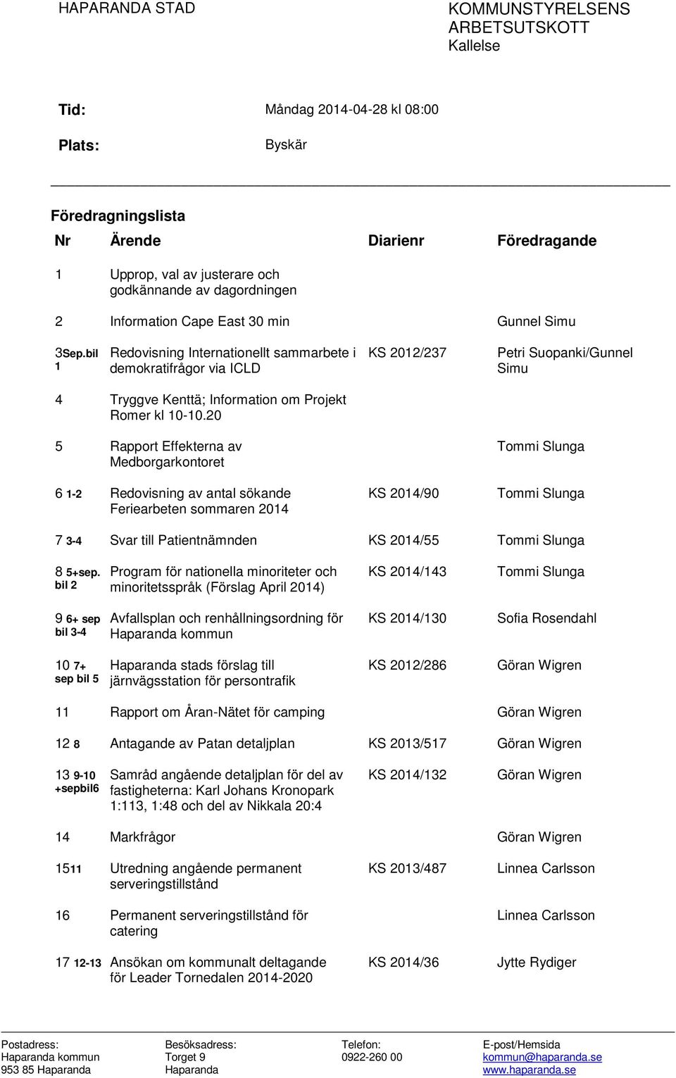 bil 1 Redovisning Internationellt sammarbete i demokratifrågor via ICLD KS 2012/237 Petri Suopanki/Gunnel Simu 4 Tryggve Kenttä; Information om Projekt Romer kl 10-10.