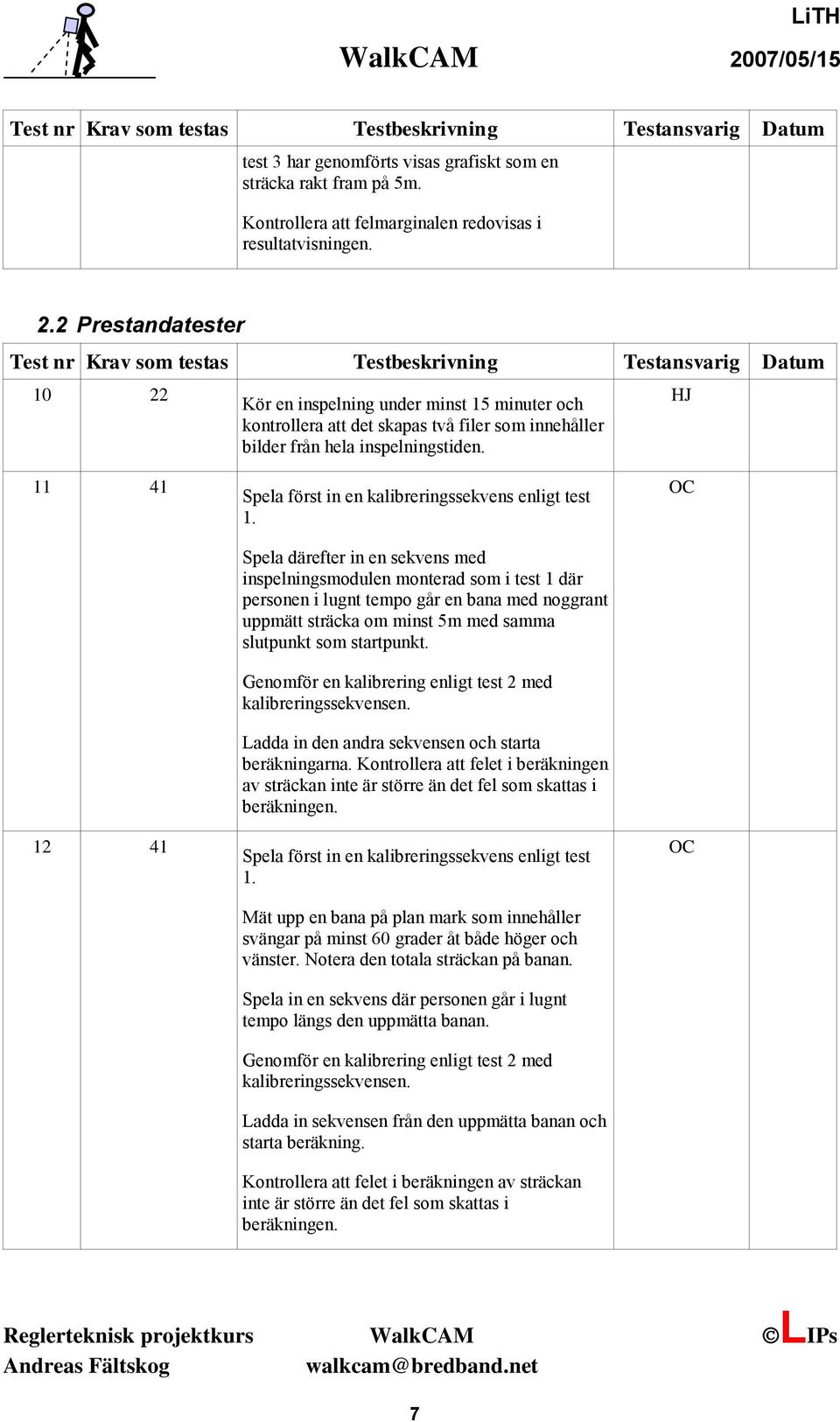 inspelningstiden. HJ 11 41 12 41 Spela först in en kalibreringssekvens enligt test 1.