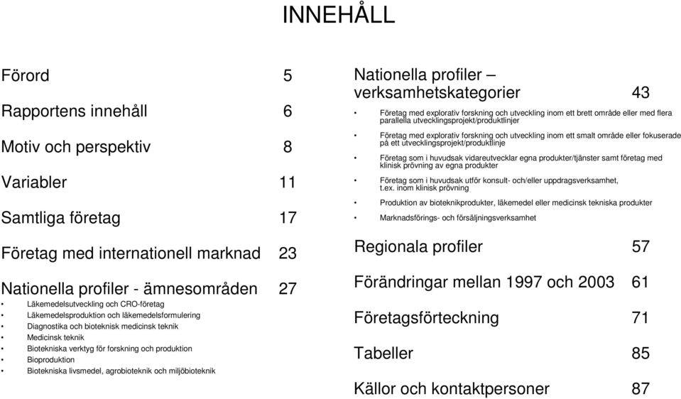 livsmedel, agrobioteknik och miljöbioteknik Nationella profiler verksamhetskategorier 43 Företag med explorativ forskning och utveckling inom ett brett område eller med flera parallella