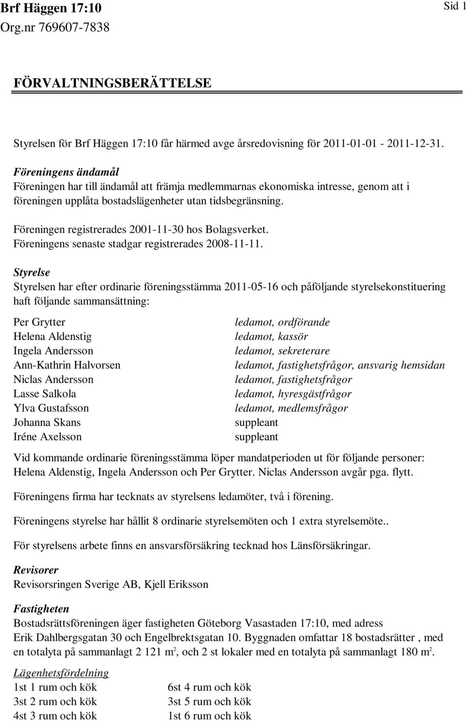 Föreningen registrerades 2001-11-30 hos Bolagsverket. Föreningens senaste stadgar registrerades 2008-11-11.