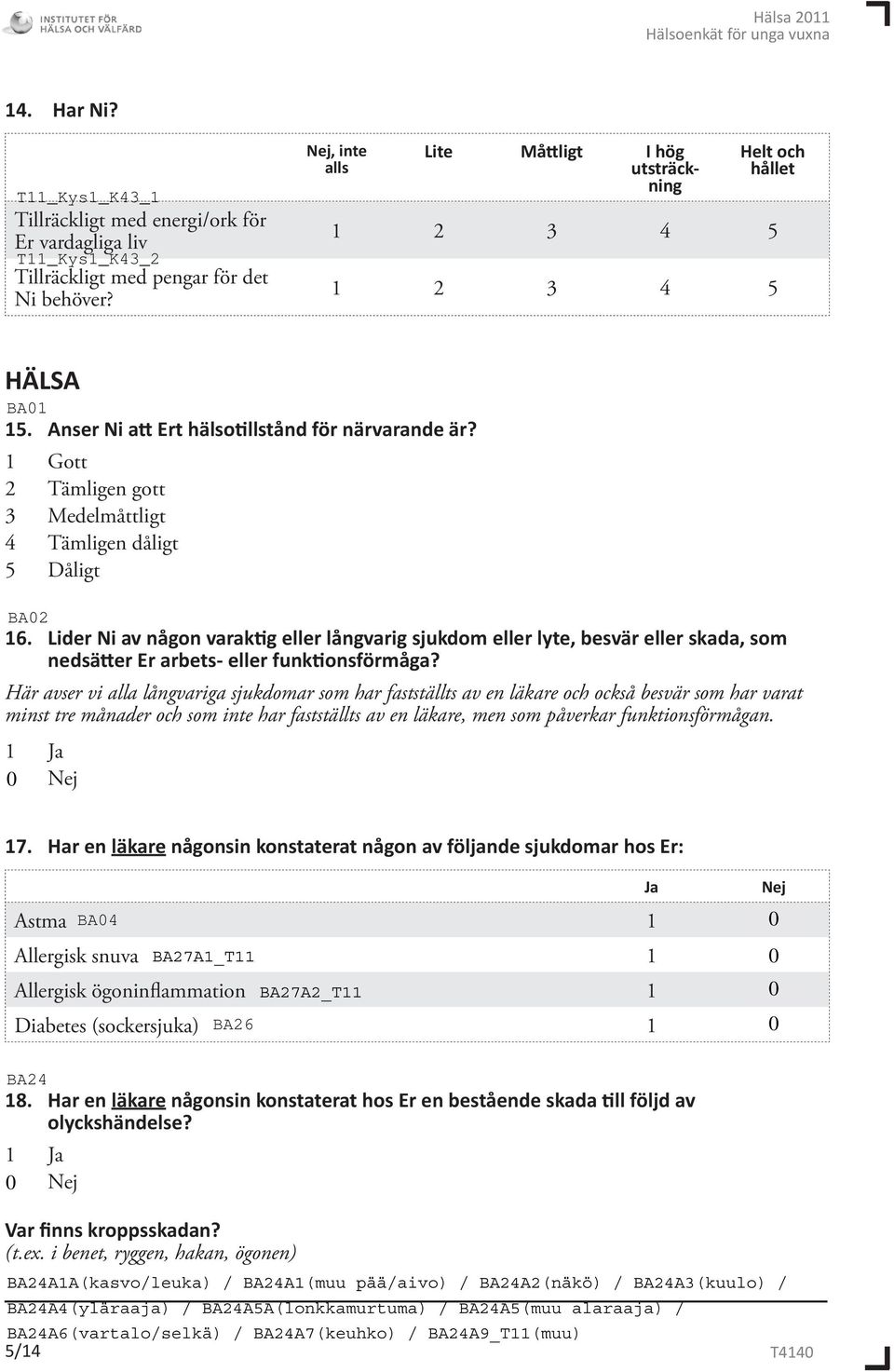 Lider Ni av någon varaktig eller långvarig sjukdom eller lyte, besvär eller skada, som nedsätter Er arbets- eller funktionsförmåga?