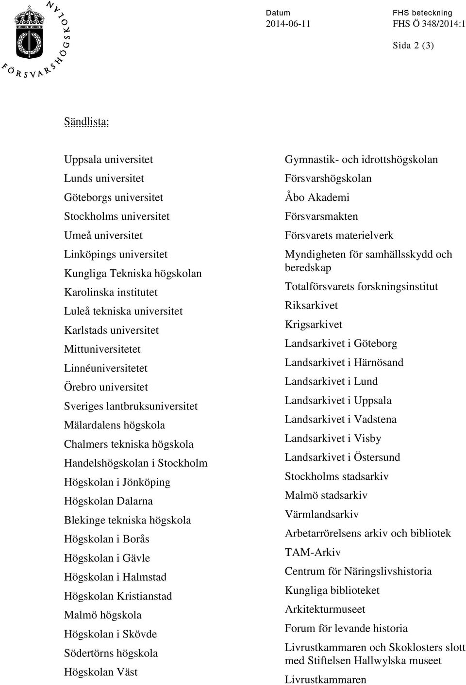 i Stockholm Högskolan i Jönköping Högskolan Dalarna Blekinge tekniska högskola Högskolan i Borås Högskolan i Gävle Högskolan i Halmstad Högskolan Kristianstad Malmö högskola Högskolan i Skövde