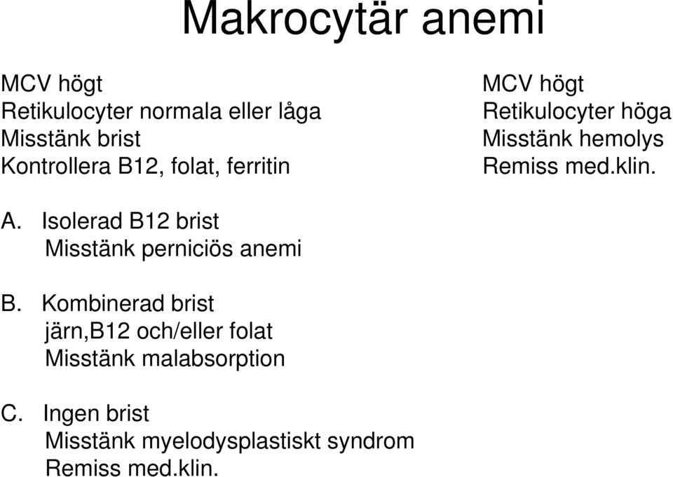 Isolerad B12 brist Misstänk perniciös anemi B.