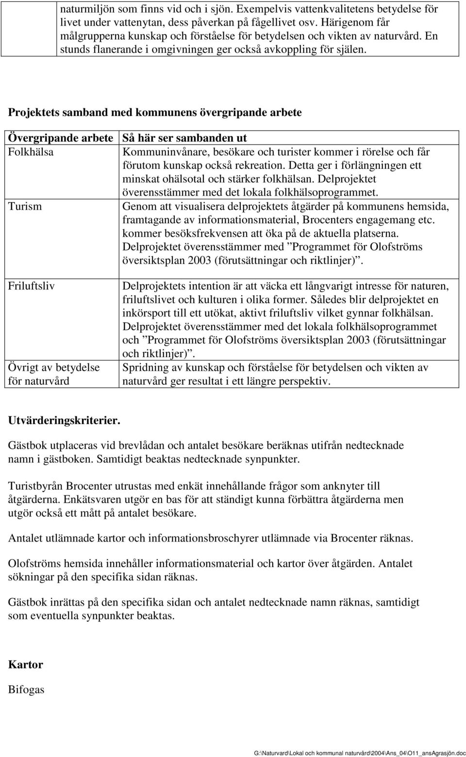 Projektets samband med kommunens övergripande arbete Övergripande arbete Så här ser sambanden ut Folkhälsa Kommuninvånare, besökare och turister kommer i rörelse och får förutom kunskap också