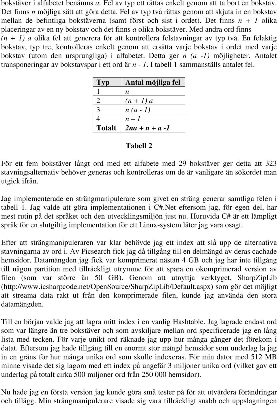 Med andra ord finns (n + 1) a olika fel att generera för att kontrollera felstavningar av typ två.