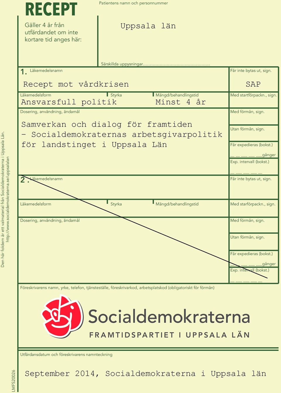 Läkemedelsnamn Recept mot vårdkrisen Läkemedelsform Läkemedelsnamn Läkemedelsform Dosering, användning, ändamål Styrka Ansvarsfull politik Dosering, användning, ändamål Särskillda uppysningar Styrka
