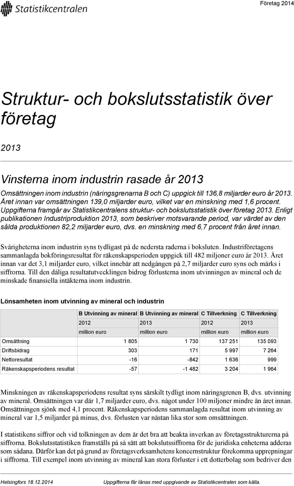 Enligt publikationen Industriproduktion, som beskriver motsvarande period, var värdet av den sålda produktionen 82,2 miljarder euro, dvs. en minskning med 6,7 procent från året innan.