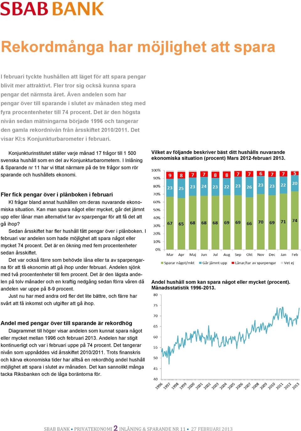Det är den högsta nivån sedan mätningarna började 1996 och tangerar den gamla rekordnivån från årsskiftet 2010/2011. Det visar KI:s Konjunkturbarometer i februari.