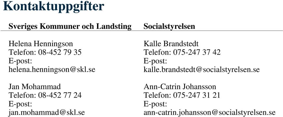 se Socialstyrelsen Kalle Brandstedt Telefon: 075-247 37 42 E-post: kalle.
