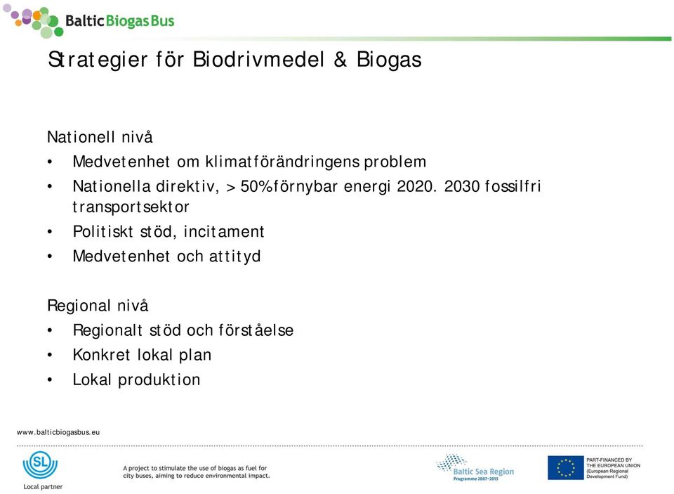 2030 fossilfri transportsektor Politiskt stöd, incitament Medvetenhet och