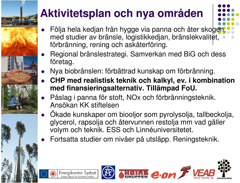 i kombination med finansieringsalternativ. Tillämpad FoU. Påslag i panna för stoft, NOx och förbränningsteknik.