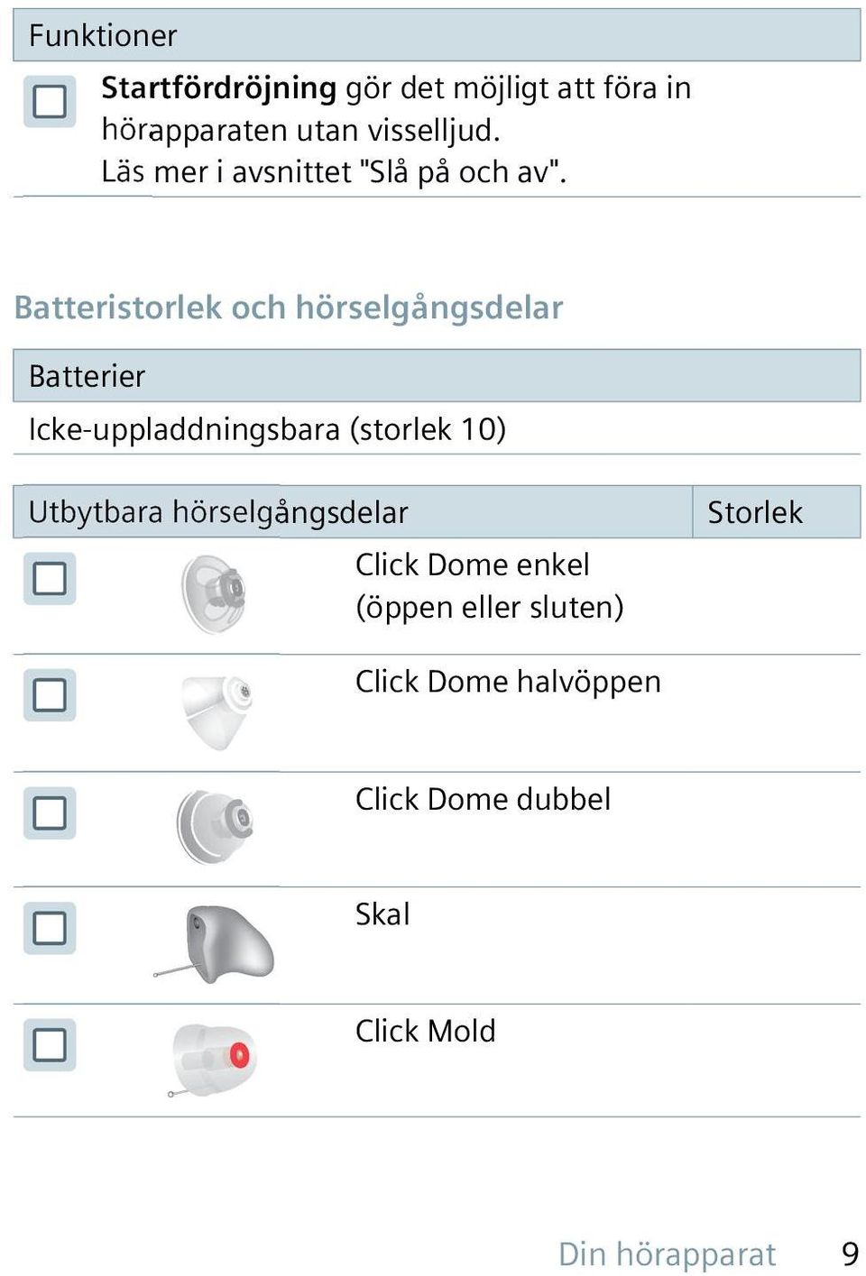 Batteristorlek och hörselgångsdelar Batterier Icke-uppladdningsbara (storlek 10)
