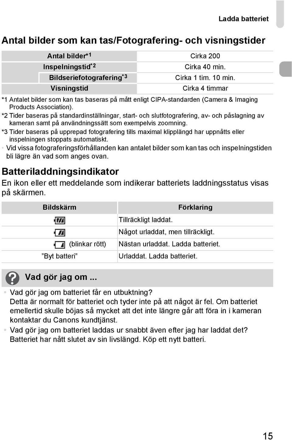 *2 Tider baseras på standardinställningar, start- och slutfotografering, av- och påslagning av kameran samt på användningssätt som exempelvis zoomning.