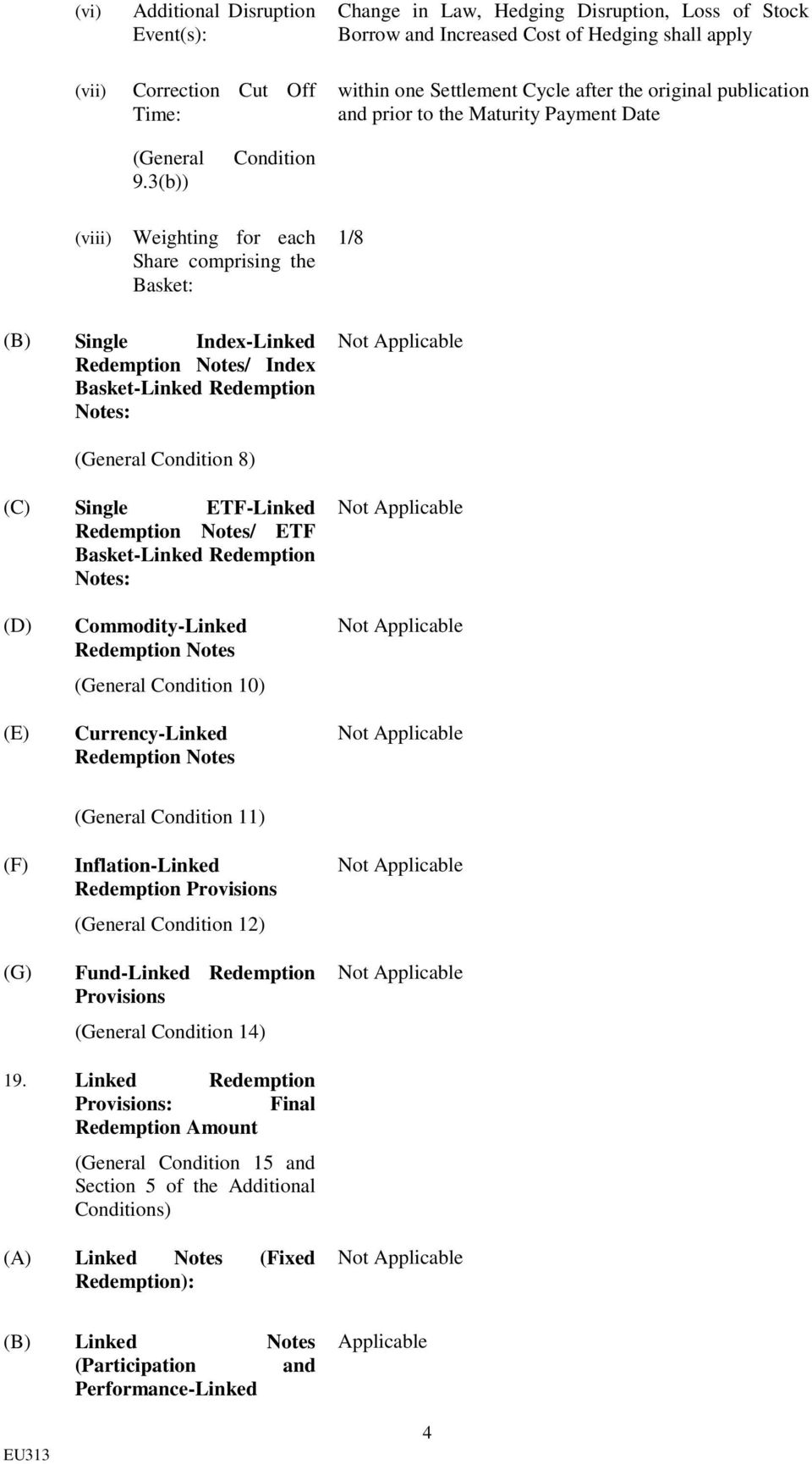 3(b)) Condition (viii) Weighting for each Share comprising the Basket: 1/8 (B) Single Index-Linked Redemption Notes/ Index Basket-Linked Redemption Notes: (General Condition 8) (C) Single ETF-Linked