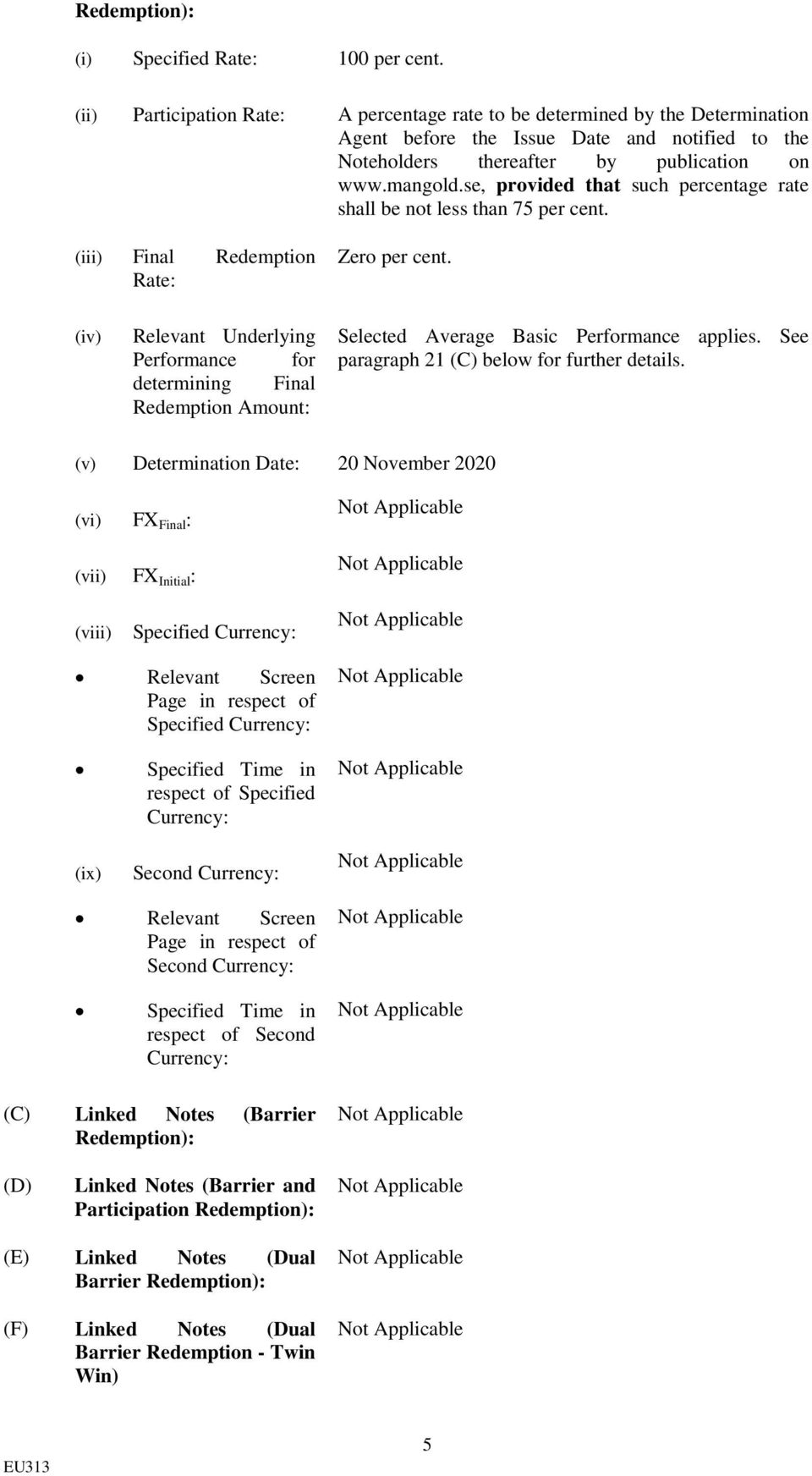 se, provided that such percentage rate shall be not less than 75 per cent. (iii) Final Redemption Rate: Zero per cent.