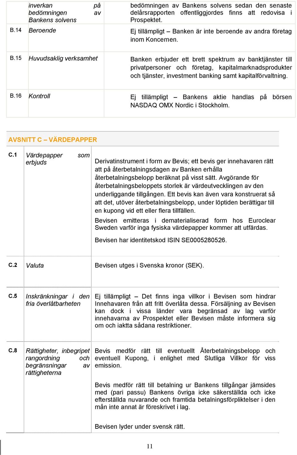 AVSNITT C VÄRDEPAPPER C.