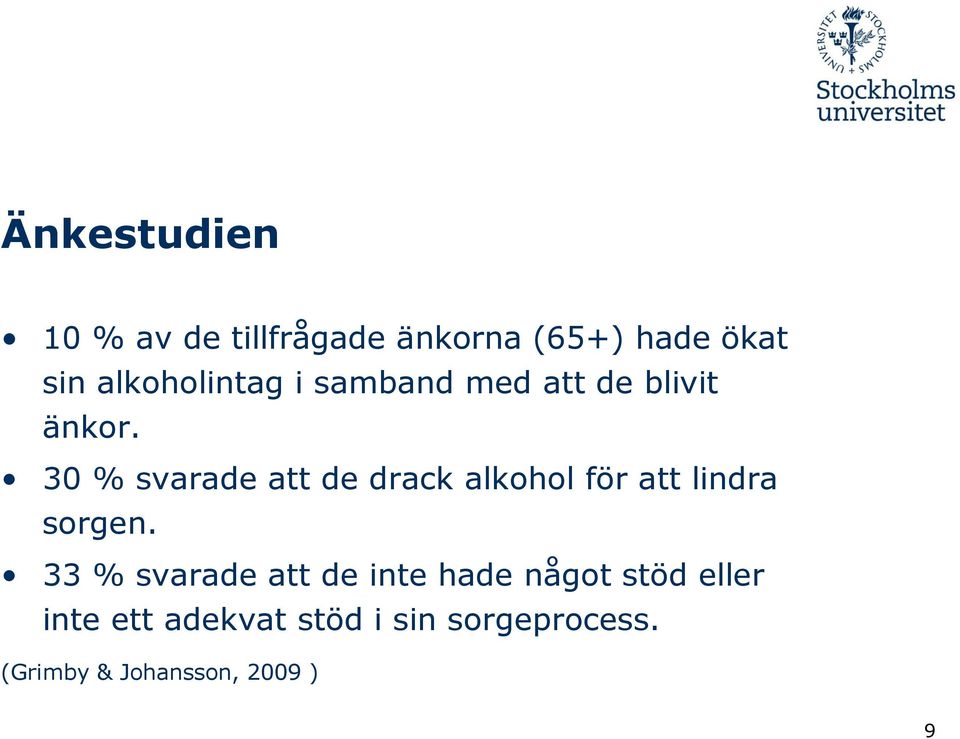 30 % svarade att de drack alkohol för att lindra sorgen.