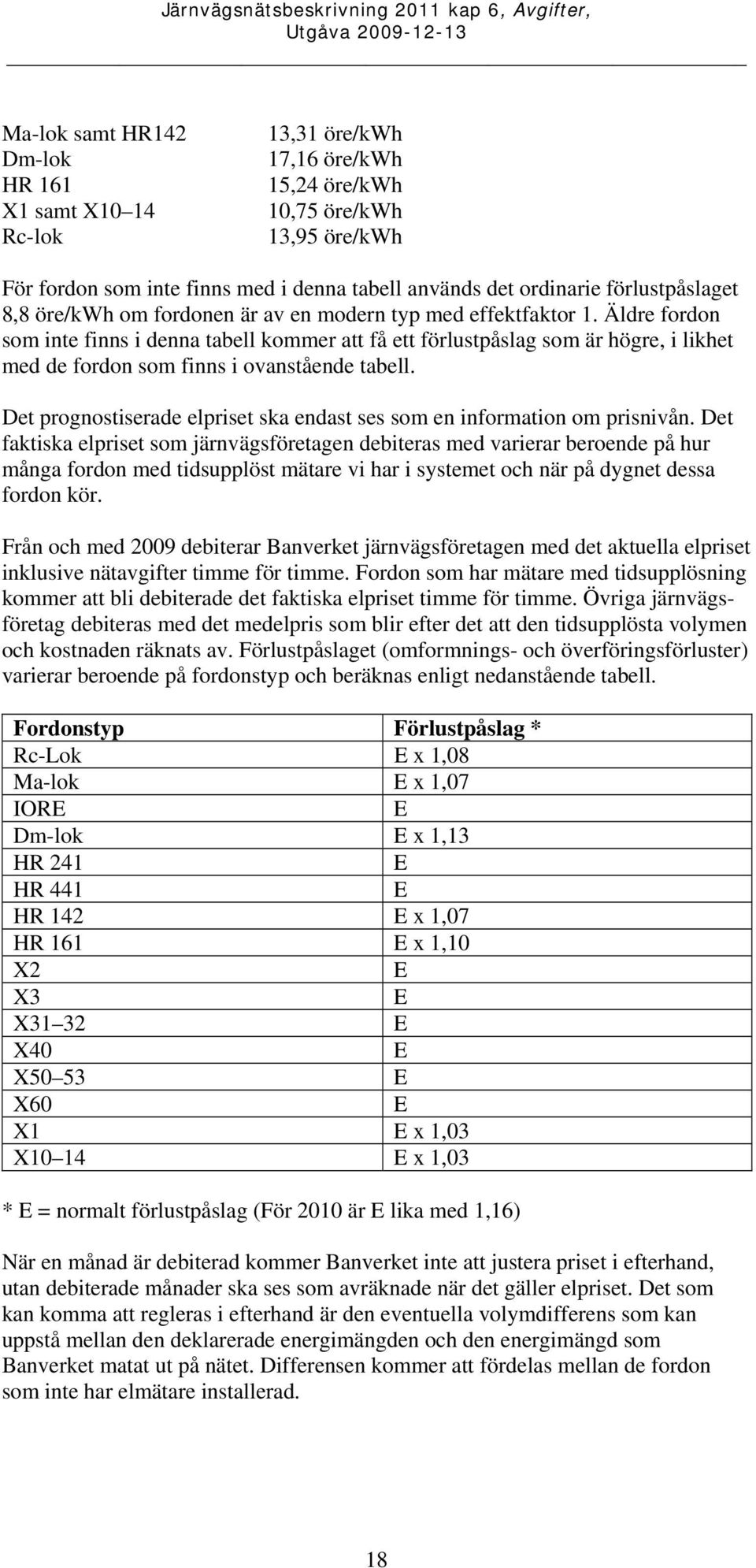 Äldre fordon som inte finns i denna tabell kommer att få ett förlustpåslag som är högre, i likhet med de fordon som finns i ovanstående tabell.