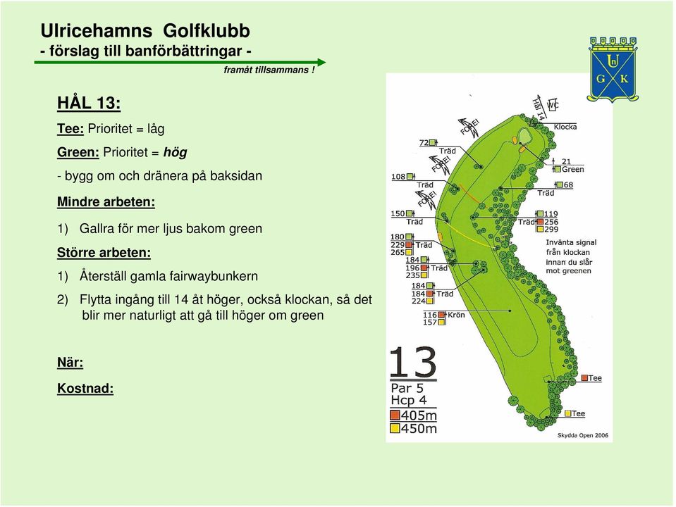 gamla fairwaybunkern 2) Flytta ingång till 14 åt höger,