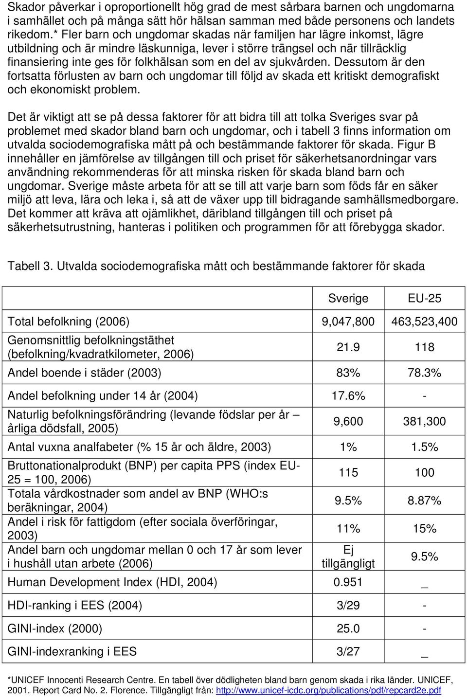 av sjukvården. Dessutom är den fortsatta förlusten av barn och ungdomar till följd av skada ett kritiskt demografiskt och ekonomiskt problem.