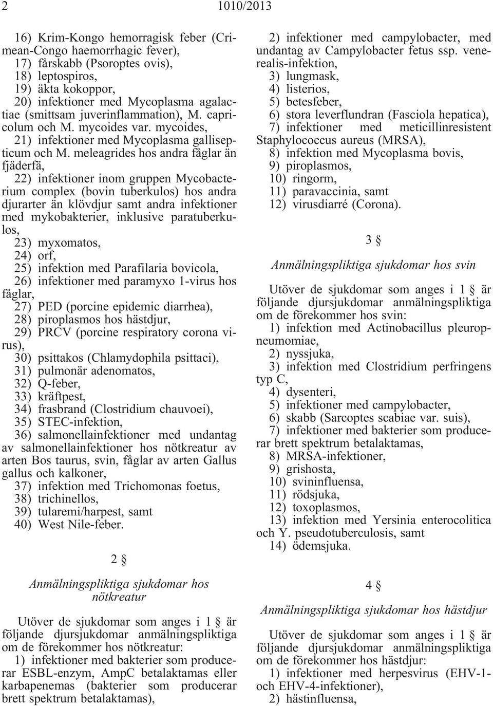 meleagrides hos andra fåglar än fjäderfä, 22) infektioner inom gruppen Mycobacterium complex (bovin tuberkulos) hos andra djurarter än klövdjur samt andra infektioner med mykobakterier, inklusive