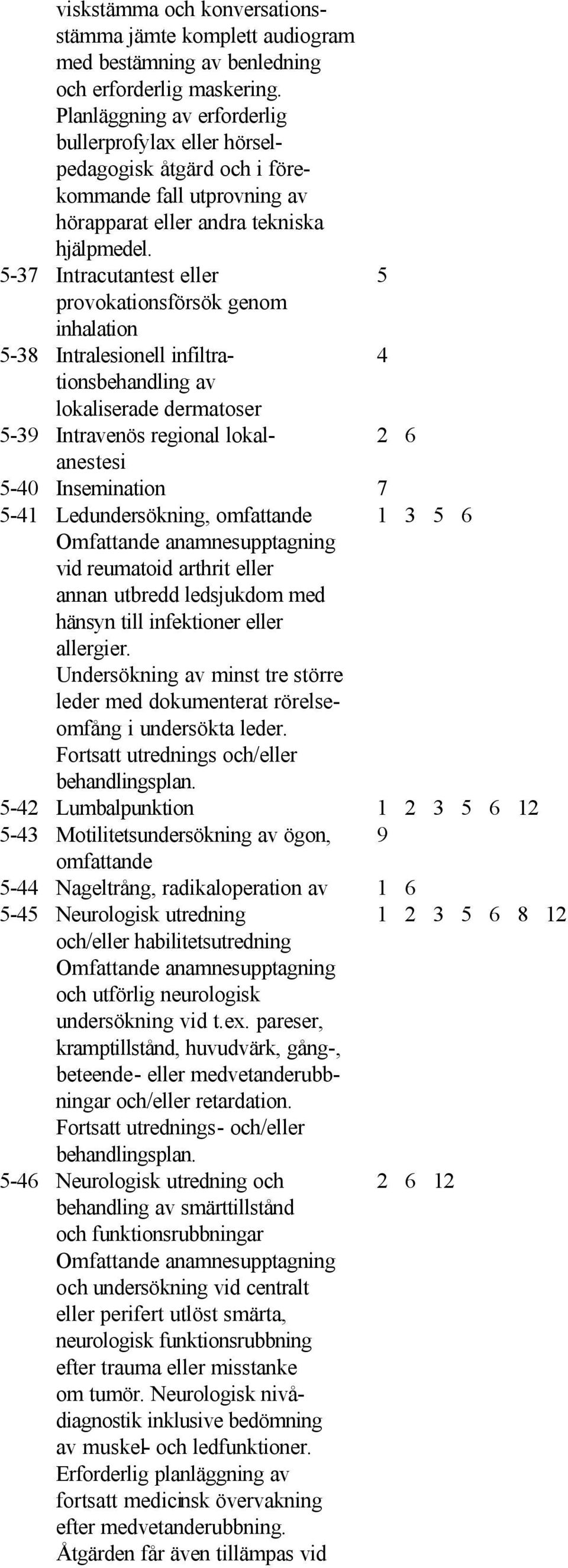 5-37 Intracutantest eller 5 provokationsförsök genom inhalation 5-38 Intralesionell infiltra- 4 tionsbehandling av lokaliserade dermatoser 5-39 Intravenös regional lokal- 2 6 anestesi 5-40