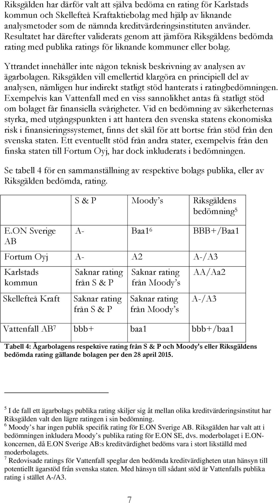 Yttrandet innehåller inte någon teknisk beskrivning av analysen av ägarbolagen.