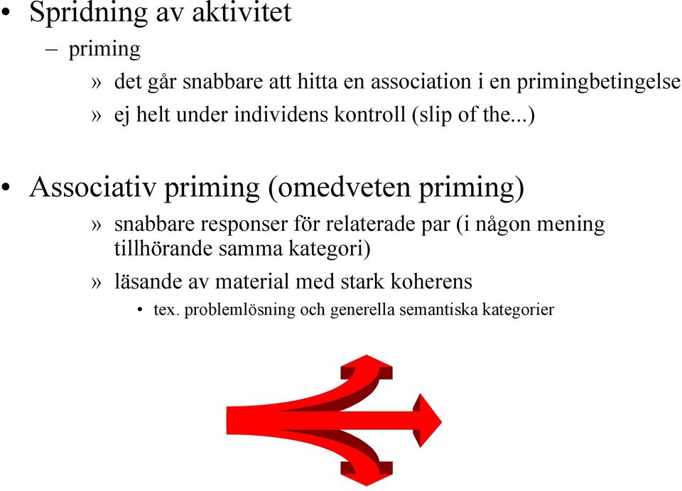 ..) Associativ priming (omedveten priming)» snabbare responser för relaterade par (i någon
