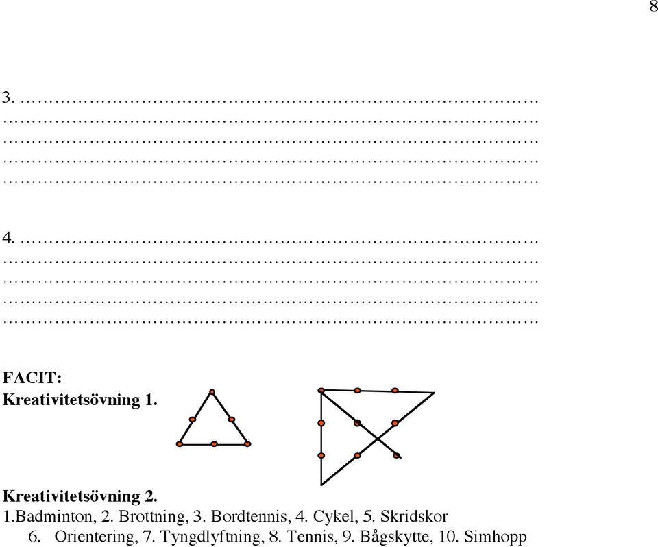 Brottning, 3. Bordtennis, 4. Cykel, 5.