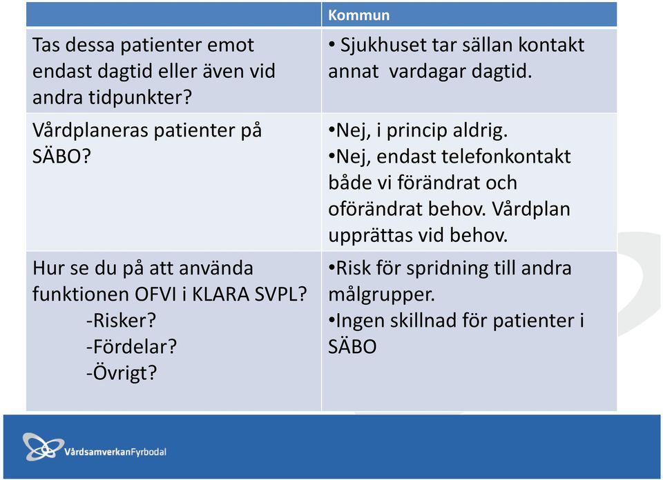 Kommun Sjukhuset tar sällan kontakt annat vardagar dagtid. Nej, i princip aldrig.