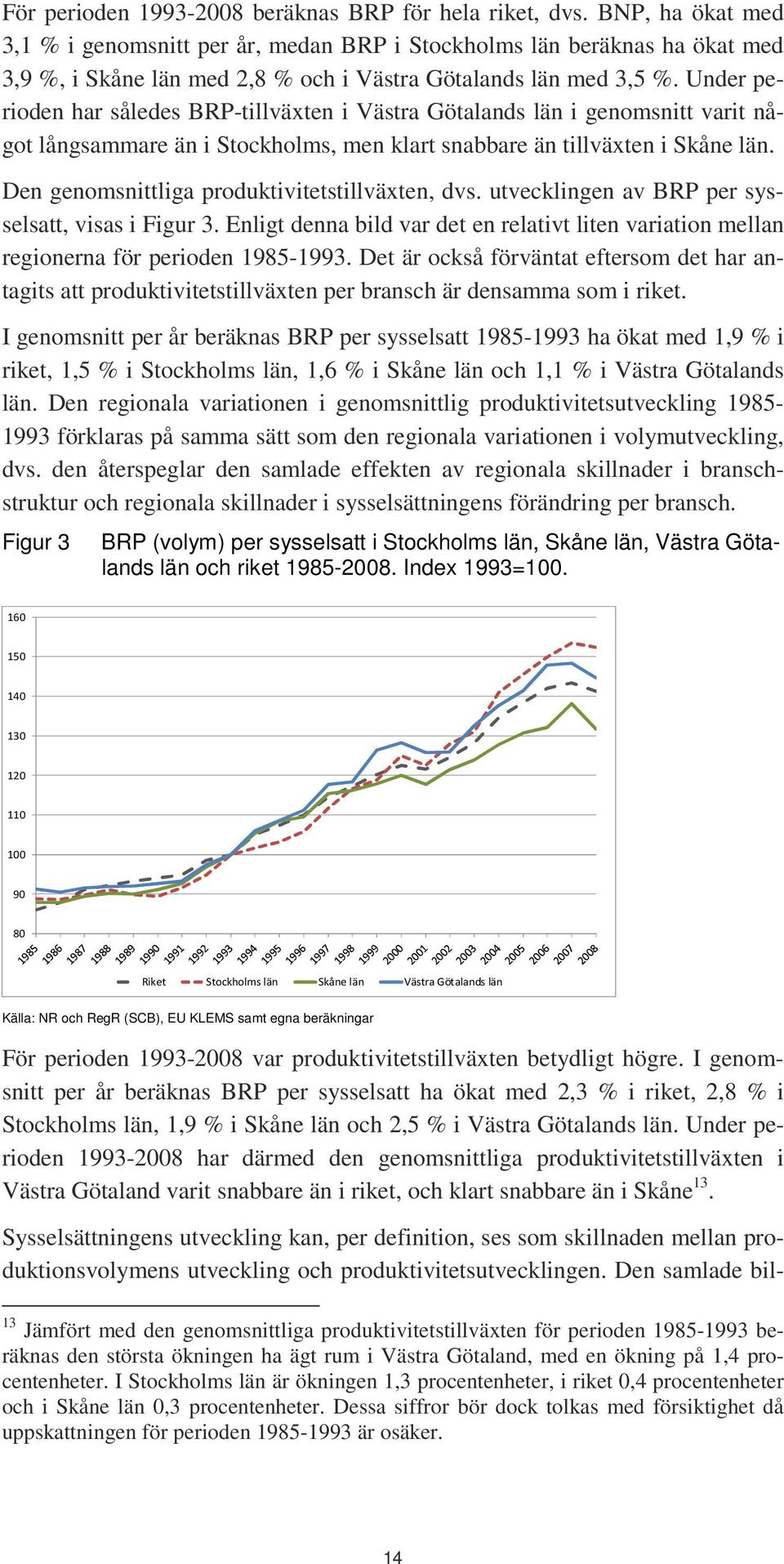 Under perioden har således BRP-tillväxten i Västra Götalands län i genomsnitt varit något långsammare än i Stockholms, men klart snabbare än tillväxten i Skåne län.