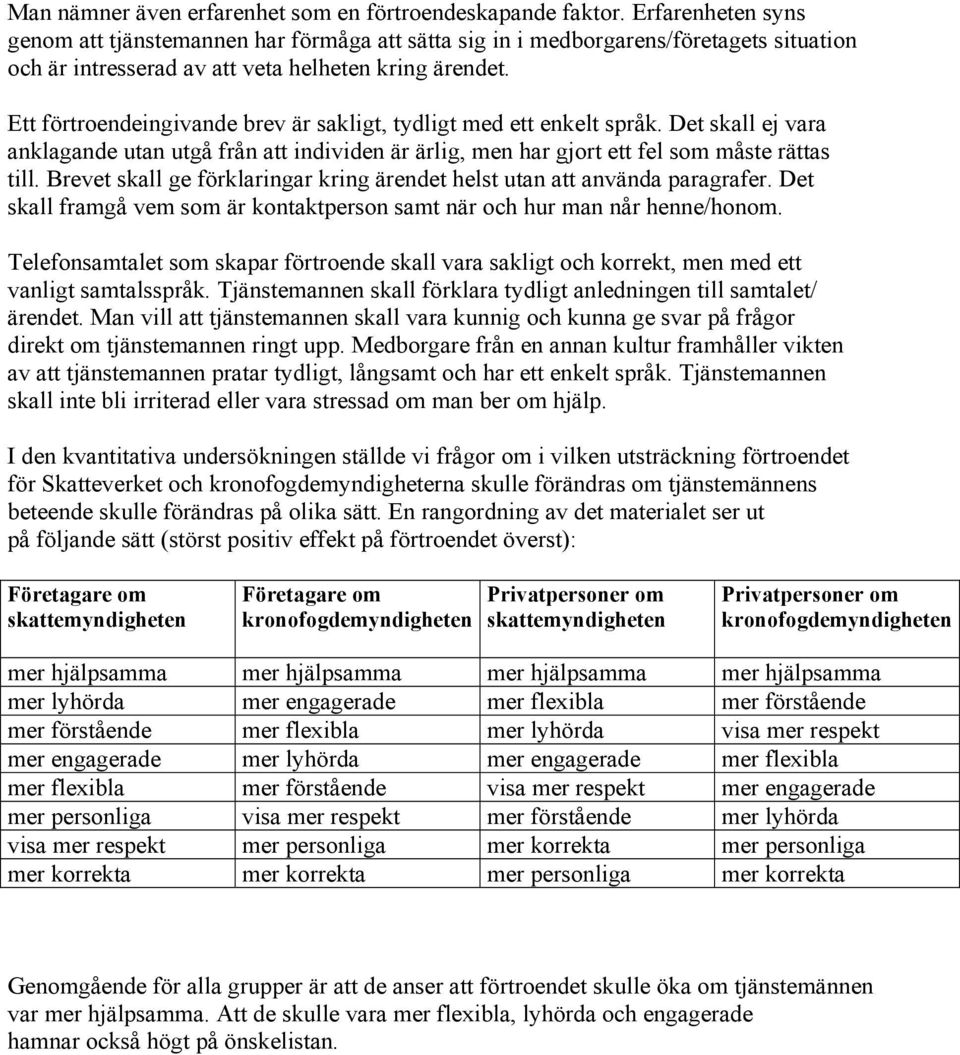 Ett förtroendeingivande brev är sakligt, tydligt med ett enkelt språk. Det skall ej vara anklagande utan utgå från att individen är ärlig, men har gjort ett fel som måste rättas till.
